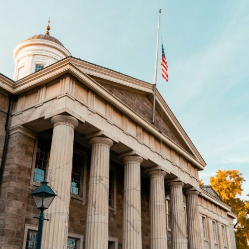 Courthouse with American flag